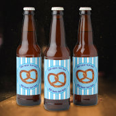 Pretzel op Beierse Blauwe / Witte Streep - uw teks Bier Etiket
