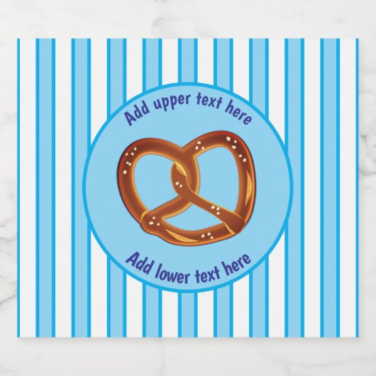 Pretzel op Beierse Blauwe / Witte Streep - uw teks Bier Etiket (Enkel label)