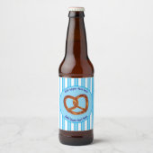 Pretzel op Beierse Blauwe / Witte Streep - uw teks Bier Etiket (Voorkant)