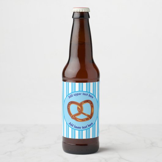 Pretzel op Beierse Blauwe / Witte Streep - uw teks Bier Etiket (Voorkant)