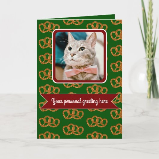 Pretzel patroon vakantie wensen - uw foto & tekst kaart (Voorkant)