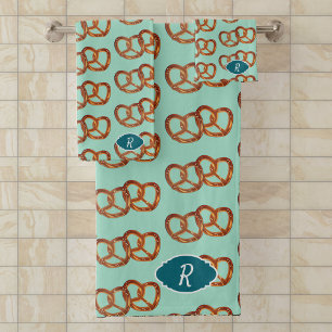 Pretzel Thema Broodknopen: Uw initiaal / monogram Bad Handdoek