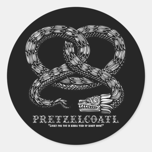 Pretzelcoatl -b/w ronde sticker (Voorkant)
