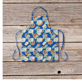 Pretzels, brood en mixers blauw schort