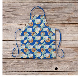 Pretzels, brood en mixers blauw schort