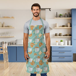 Pretzels, brood en mixers groenblauw schort