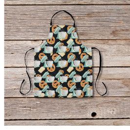 Pretzels, brood en mixers zwart schort