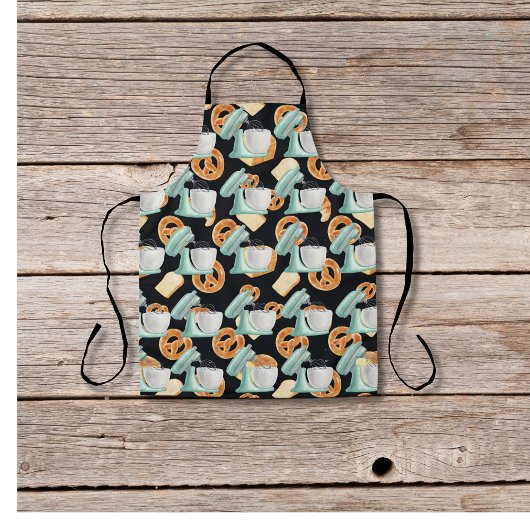 Pretzels, brood en mixers zwart schort