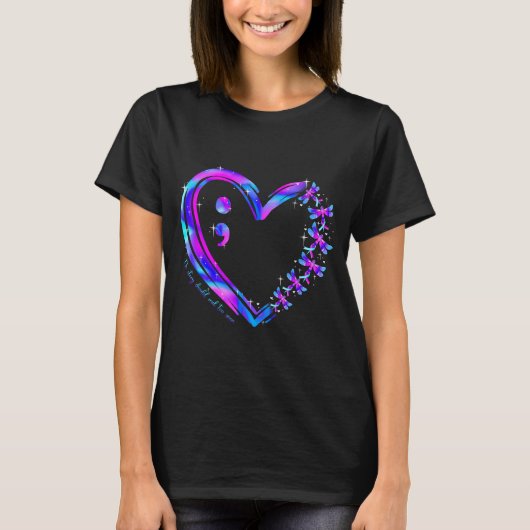 Preventie bewustzijn turquoise paarse hart libel t-shirt (Voorkant)