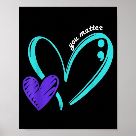 Preventiebewustzijn Teal Paarse Hart Kunst Poster (Voorkant)