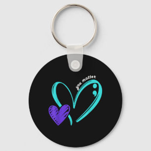 Preventiebewustzijn Teal Paarse Hart Kunst Sleutelhanger