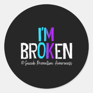 Preventiebewustzijn voor gebroken turquoise paarse ronde sticker