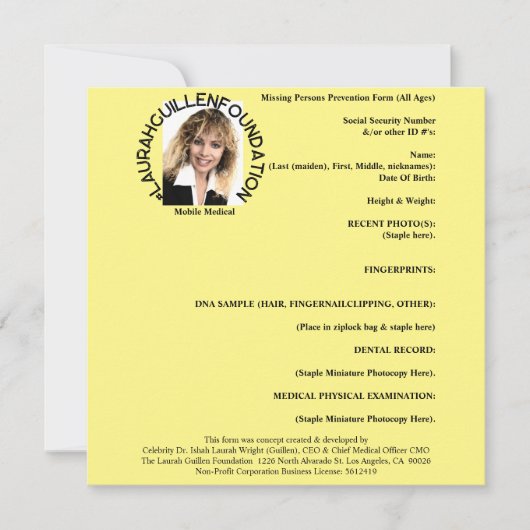 Preventieformulier voor vermiste personen (alle le kaart (Voorkant)