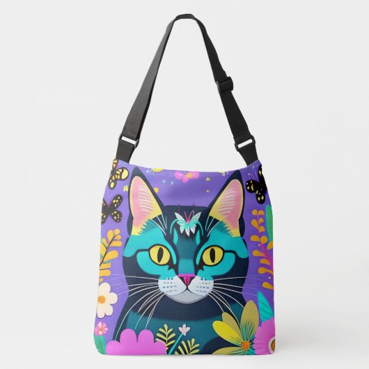 Preventieve Cat Illustratie Paars Crossbody Tas (Voorkant)