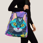 Preventieve Cat Illustratie Paars Crossbody Tas (Dichtbij)