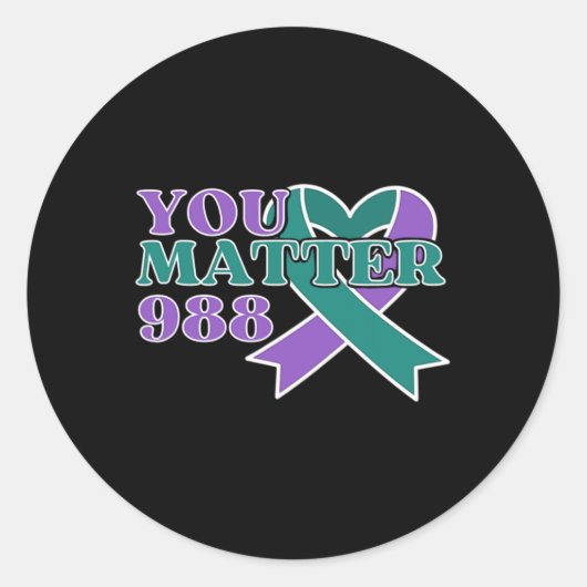 Prevention 988 You Problem Awareness Ribbon Ronde Sticker (Voorkant)