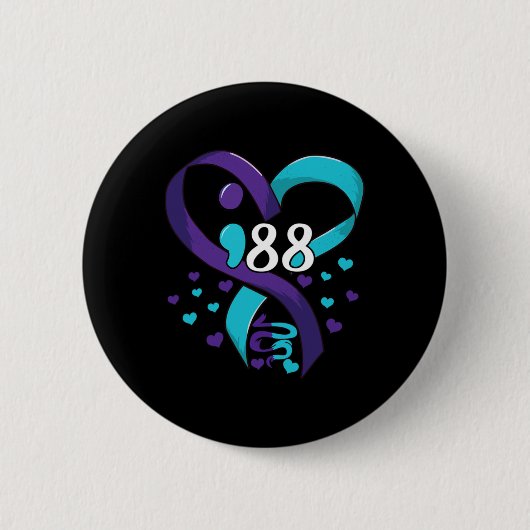 Prevention Awareness 988 Heart Teal And Purple  Ronde Button 5,7 Cm (Voorkant)