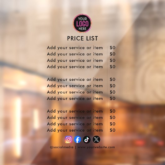 Price List | Logo Business Modern Professional Win Raamsticker (Vel 2)