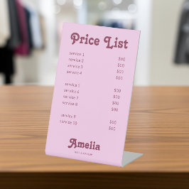 Price List Service Retro Pink  Reclamebord Met Voetstuk