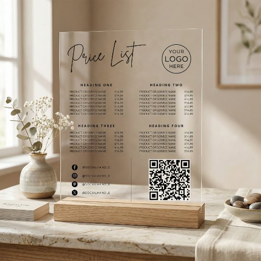 Price List Social Media Website QR Code Business Acryl Bord