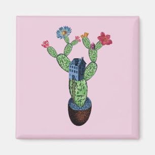 Prickelige cactus met bloemen magneet