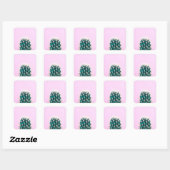 Prickley Cactus op roze Vierkante Sticker (Vel)