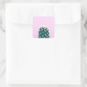 Prickley Cactus op roze Vierkante Sticker (Tas)