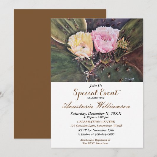 PRICKLY ARTIJ VOOR TWEE GEBEURTENISINVITE KAART (Voorkant / Achterkant)