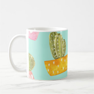 Prickly cactussen in potten, waterverf. koffiemok