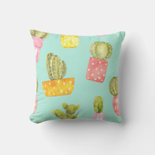 Prickly cactussen in potten, waterverf. kussen
