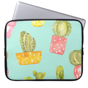 Prickly cactussen in potten, waterverf. laptop sleeve