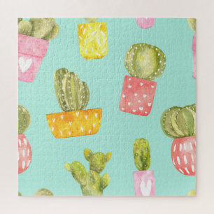 Prickly cactussen in potten, waterverf. legpuzzel