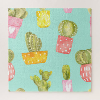 Prickly cactussen in potten, waterverf. legpuzzel