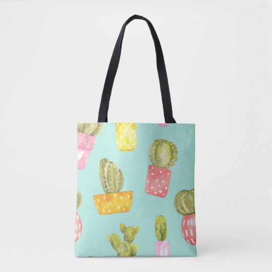 Prickly cactussen in potten, waterverf. tote bag (Voorkant)
