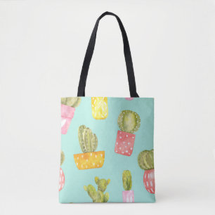 Prickly cactussen in potten, waterverf. tote bag