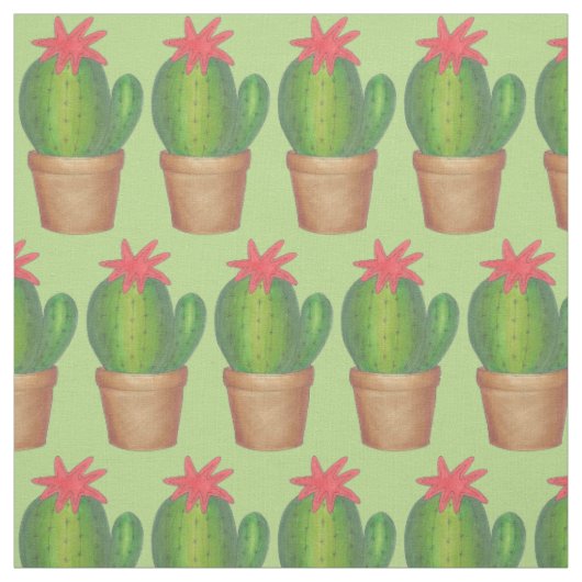 Prickly Green Cactus Flower Cacti Potlood Plant Stof (Swatch)