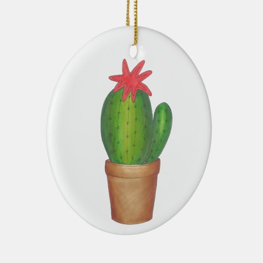 Prickly Green Cactus Flower Potlood Plant Garden Keramisch Ornament (Rechts)