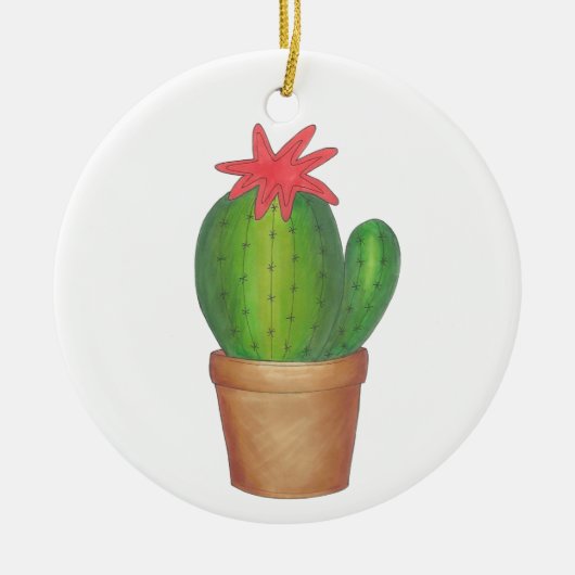 Prickly Green Cactus Flower Potlood Plant Garden Keramisch Ornament (Voorkant)