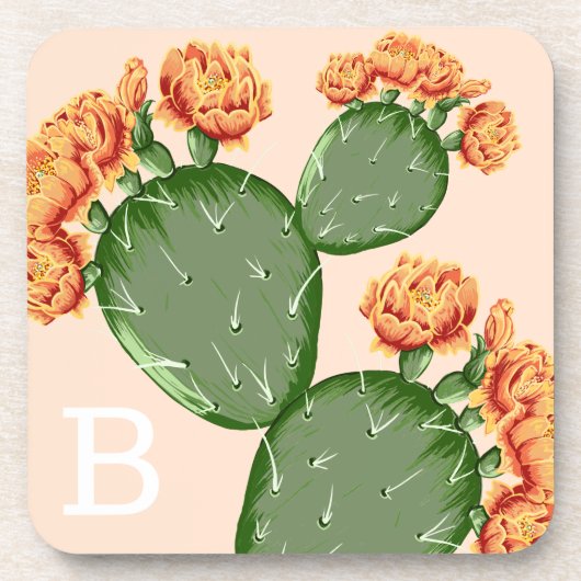 Prickly Pear Cactus bloeiend Bier Onderzetter (Voorkant)