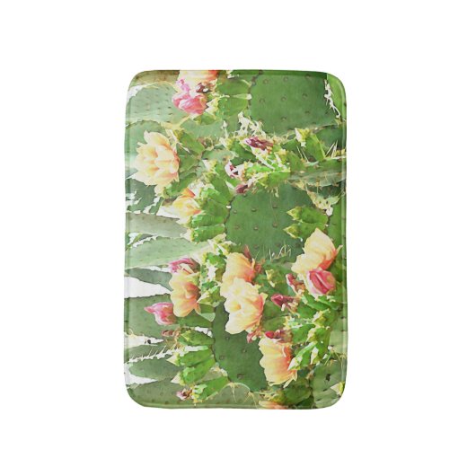 Prickly Pear Cactus Blooms Bath Mat. Badmat (Voorkant Verticaal)