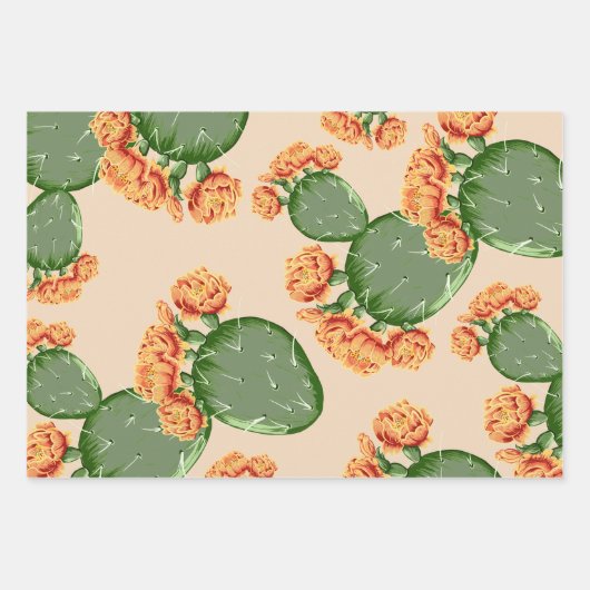 Prickly Pear Cactus & Blossom Inpakpapier Vel (Voorkant)