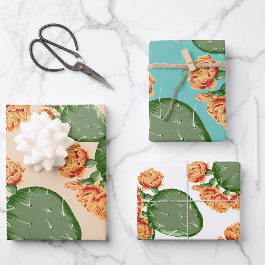 Prickly Pear Cactus & Blossom Inpakpapier Vel (Voorkant)