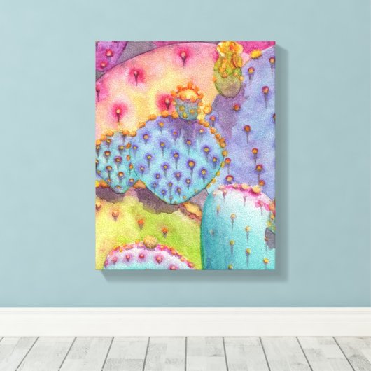 Prickly Pear Cactus Canvas Print Art (Insitu (Houten vloer))