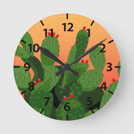 Prickly Pear Cactus Desert Sunset Clock Ronde Klok (Voorkant)