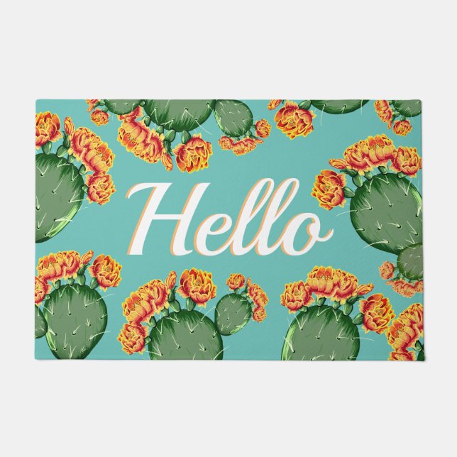 Prickly Pear Cactus & Flowers Hallo Doormat Deurmat (Voorkant)