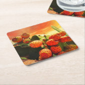 Prickly Pear Cactus Fruit en Rode Hemel Kartonnen Onderzetters (Schuin)