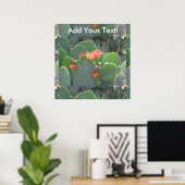 Prickly Pear Cactus Green Red Bloom Poster (Thuiskantoor)
