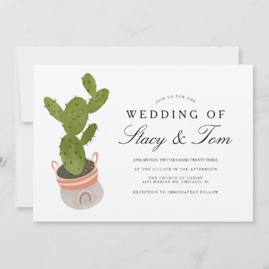 Prickly Pear Cactus Hand Drawn Wedding Earthy Kaart (Voorkant)