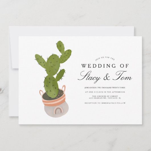 Prickly Pear Cactus Hand Drawn Wedding Kaart (Voorkant)