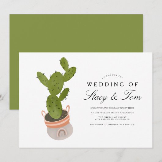 Prickly Pear Cactus Hand Drawn Wedding Kaart (Voorkant / Achterkant)